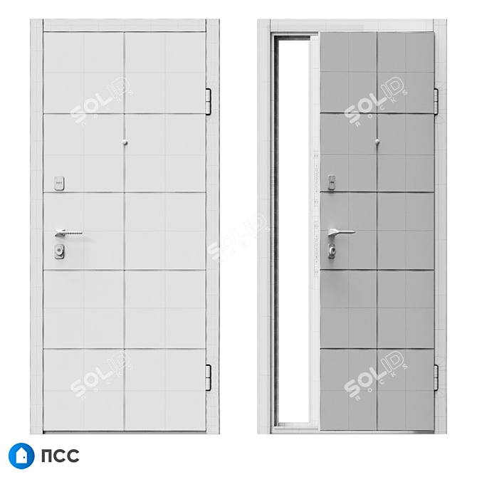 Title: Hi-Tech Style OM Entrance Door 3D model image 5