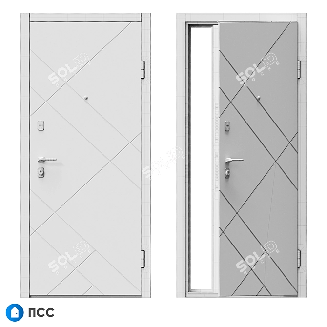 Modern Style Entrance Door - HT-129 (PSS) 3D model image 5