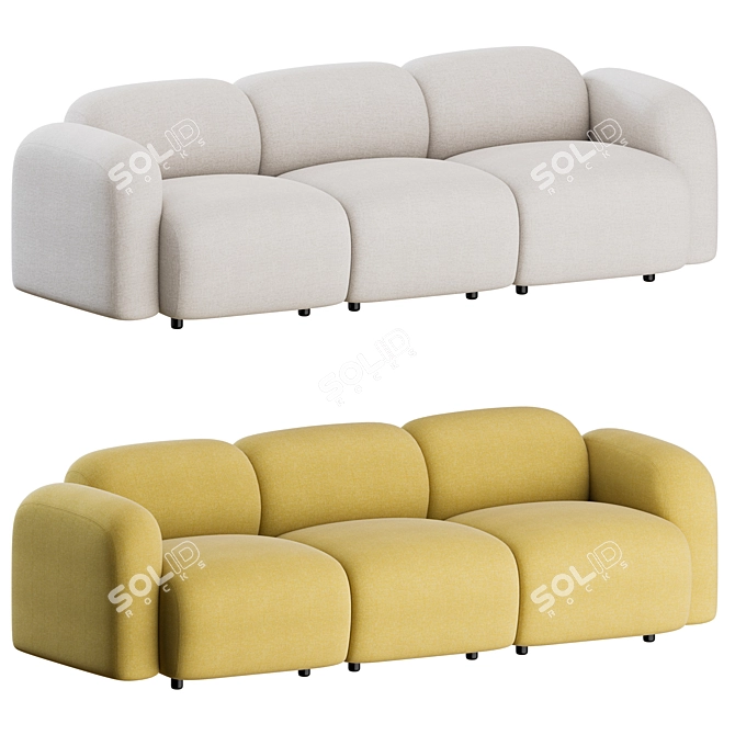 Sleek 3-Seater Swell Sofa 3D model image 4