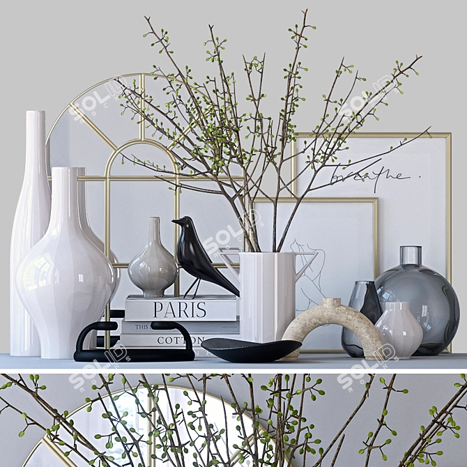 Title: Elegant Mirror and Vase Set 3D model image 1