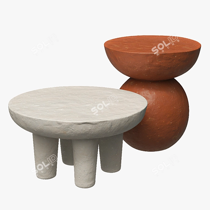 Earthen Unity: Clay Side Tables 3D model image 1