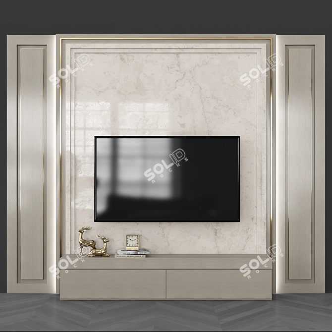 Modern TV Wall Set with 65" Screen 3D model image 1