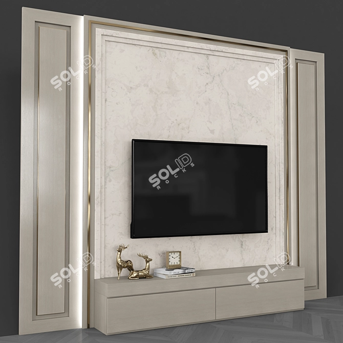 Modern TV Wall Set with 65" Screen 3D model image 3