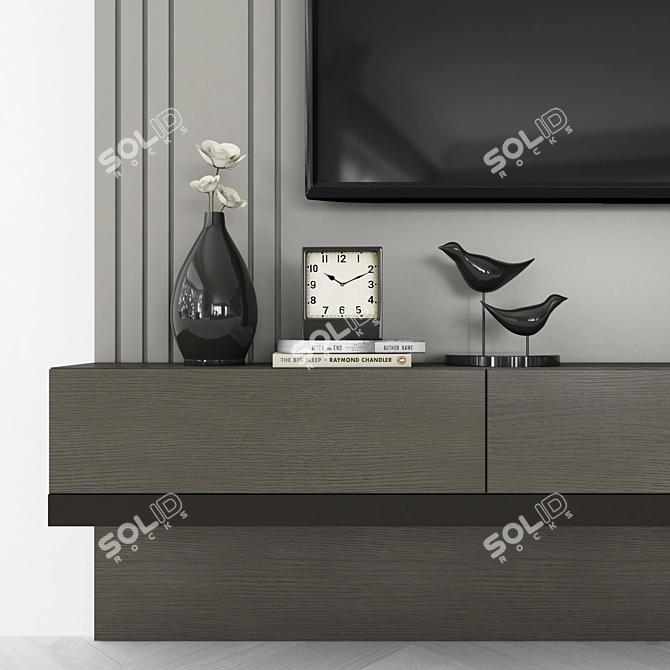Modern TV Wall Unit with 65" Inch TV 3D model image 2