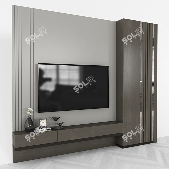 Modern TV Wall Unit with 65" Inch TV 3D model image 3