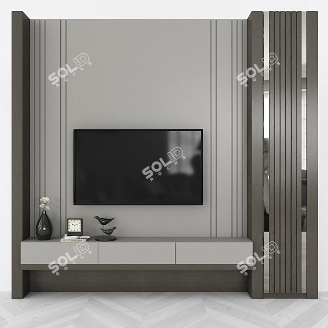 Modern TV Wall Set with 55-Inch Screen 3D model image 1