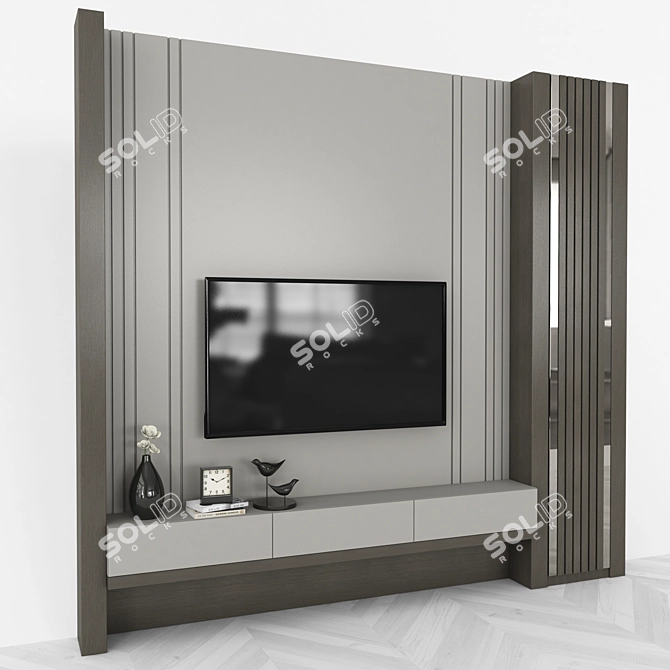 Modern TV Wall Set with 55-Inch Screen 3D model image 2