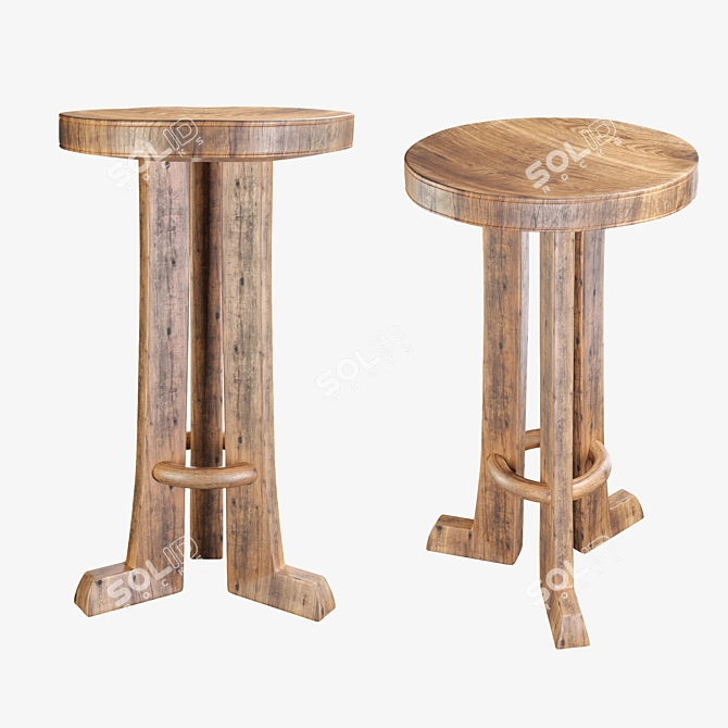 African-Inspired 3-Leg Bar Stool 3D model image 1