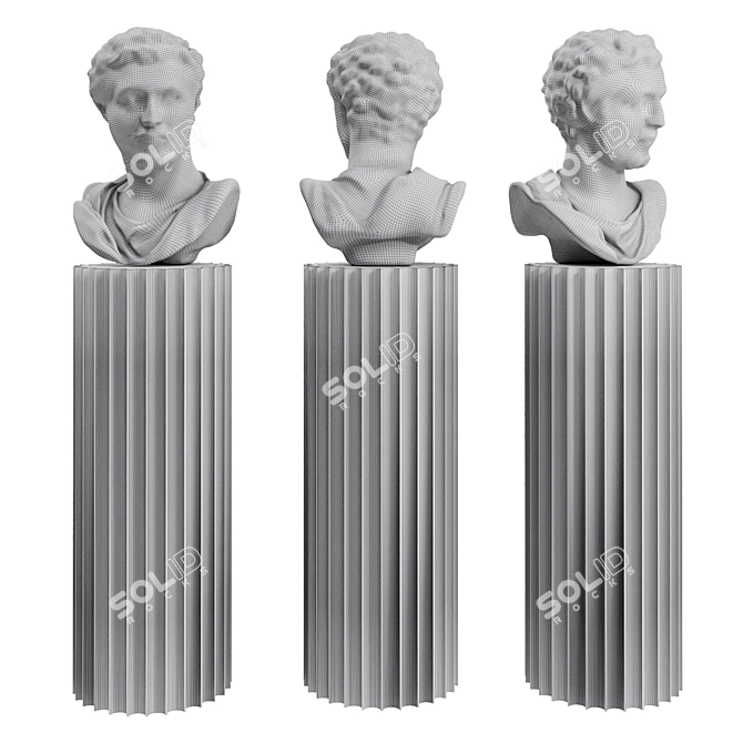 Antique Roman Emperor Bust with Pedestal 3D model image 4