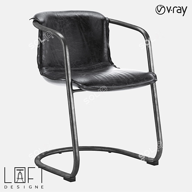 Sleek Metal Leather Chair 3D model image 1