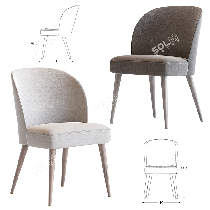 Elegant Wood and Upholstered Chair 3D model image 1