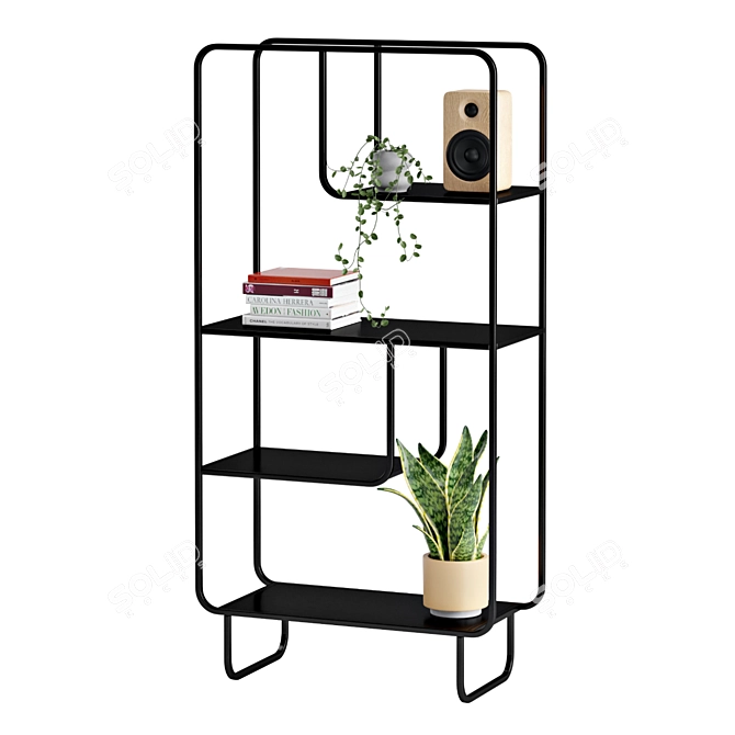 Vintage-Inspired Metal Bookcase 3D model image 3