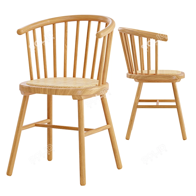 Natural Ash Wood Chair with Handwoven Rattan Seat 3D model image 1