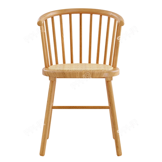 Natural Ash Wood Chair with Handwoven Rattan Seat 3D model image 2
