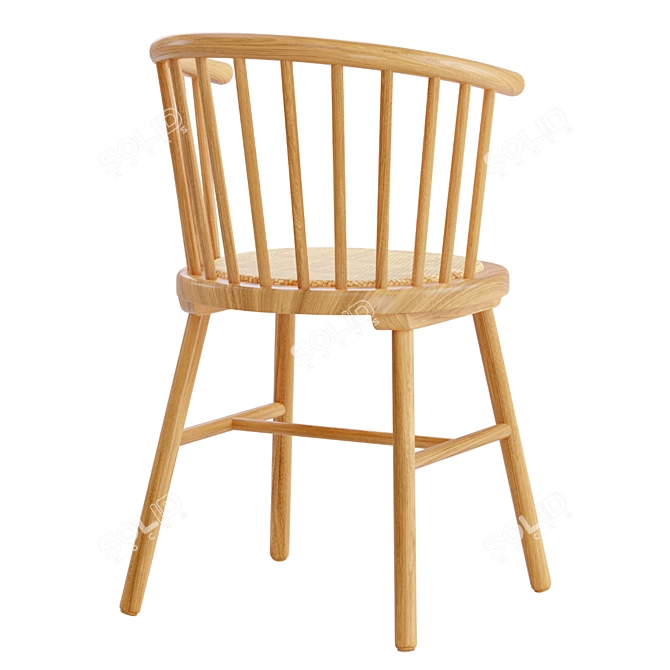 Natural Ash Wood Chair with Handwoven Rattan Seat 3D model image 3