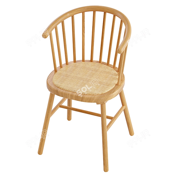 Natural Ash Wood Chair with Handwoven Rattan Seat 3D model image 4