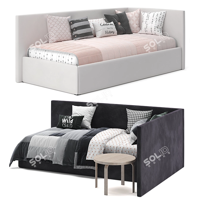 WoodNotes Corner Bed: Modern and Functional 3D model image 2