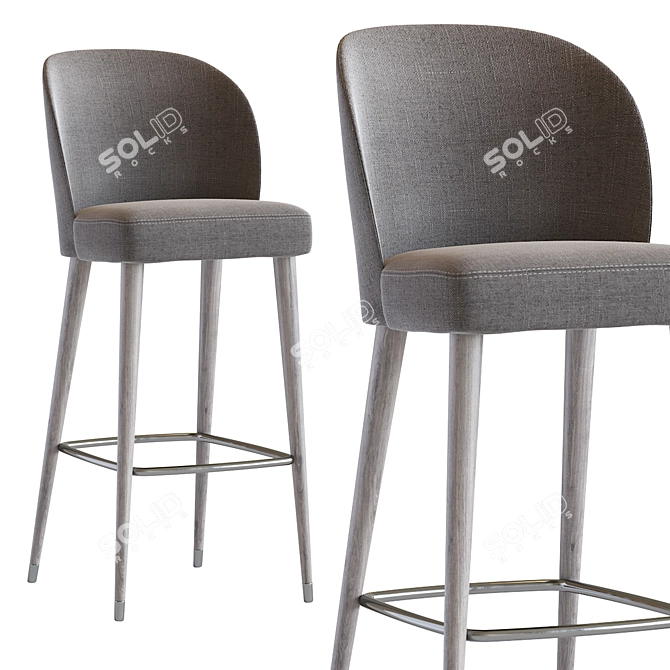 Elegant Wood and Chrome Barstool 3D model image 3