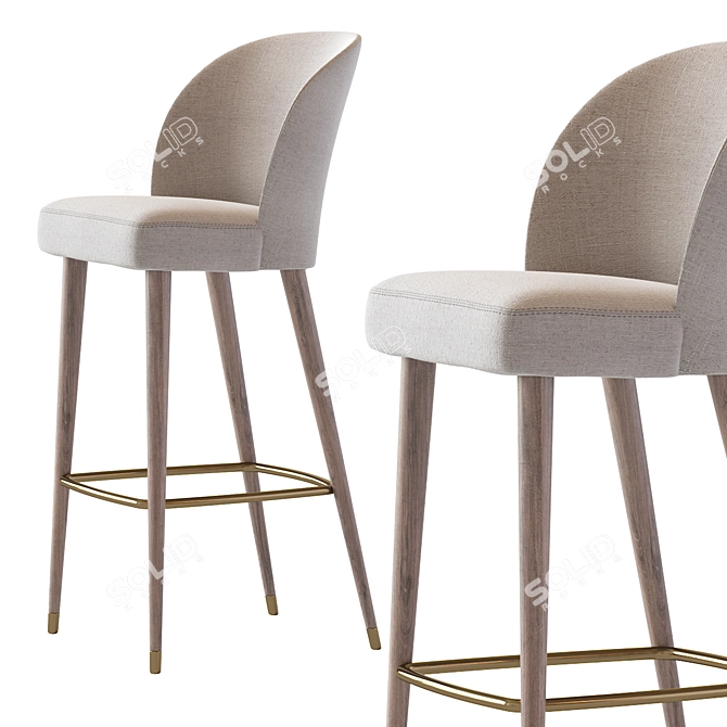 Elegant Wood and Chrome Barstool 3D model image 4