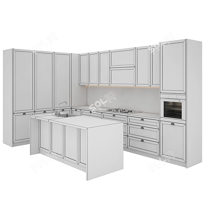 Compact Kitchen Set with Gas Hob, Sink, Oven & Hood 3D model image 5