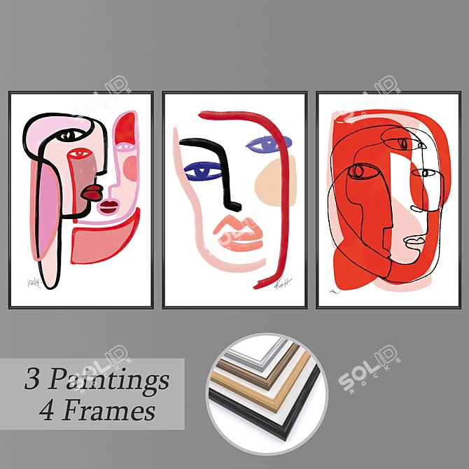  3-Piece Wall Painting Set with Multiple Frame Options 3D model image 1