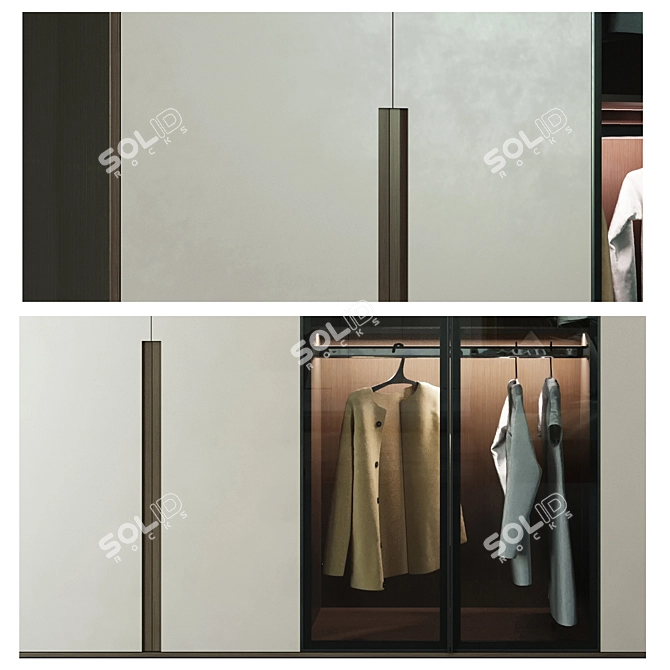 Sleek Glass-Front Wardrobe 3D model image 2