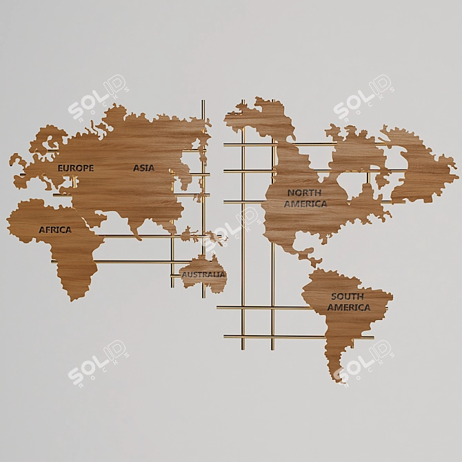 World Map Wooden Wall Panel 3D model image 3