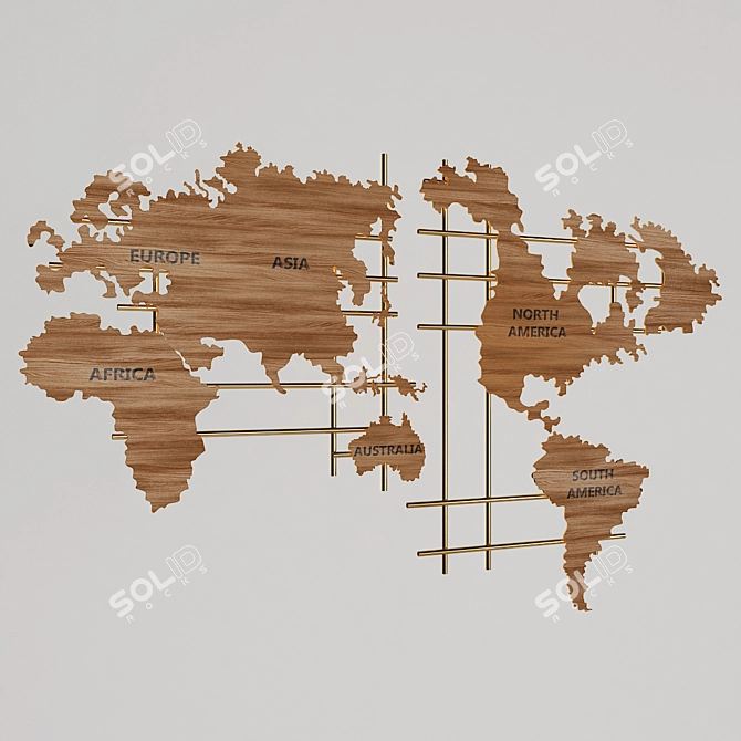 World Map Wooden Wall Panel 3D model image 4