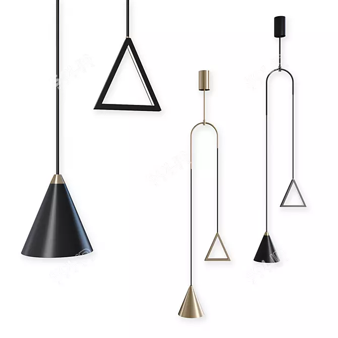 Fergus Pendant Light with Dual Cone and Triangle Shades 3D model image 1