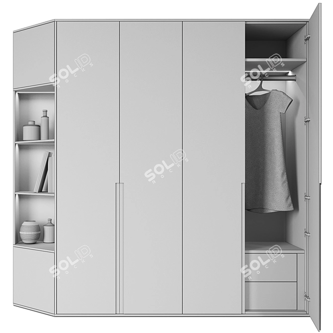 Modern Minimalist 3-Door Wardrobe 3D model image 2