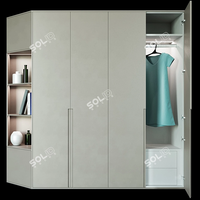 Modern Minimalist 3-Door Wardrobe 3D model image 3