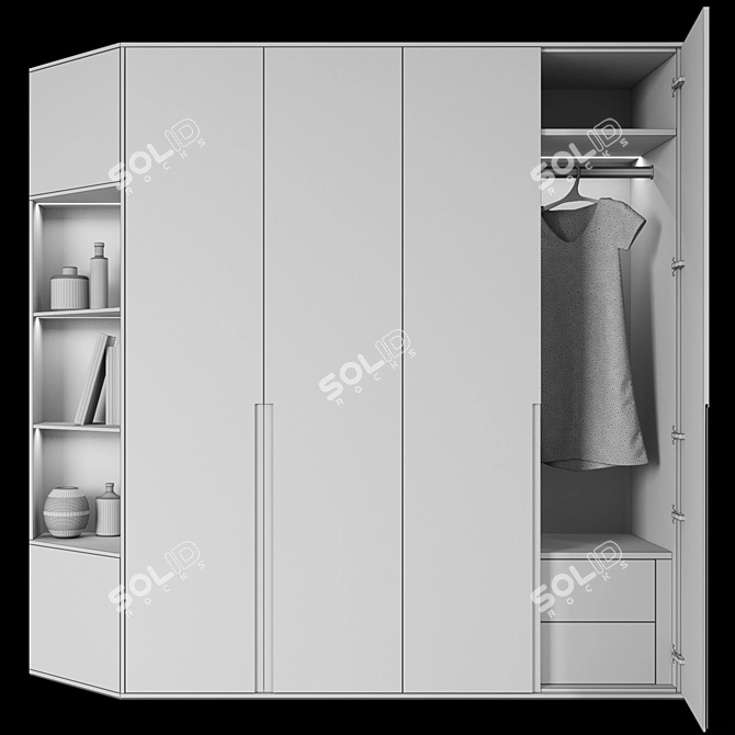 Modern Minimalist 3-Door Wardrobe 3D model image 6