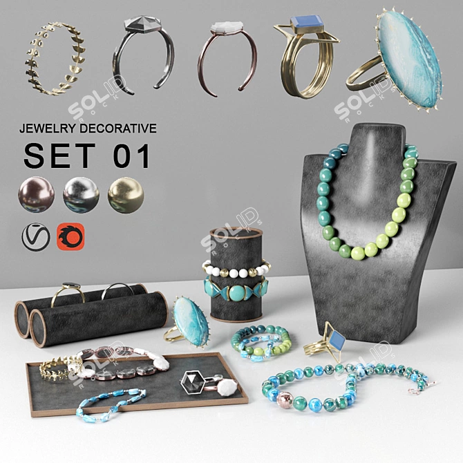 Exquisite Jewelry Set: Necklaces, Bracelets, and Accessories 3D model image 1