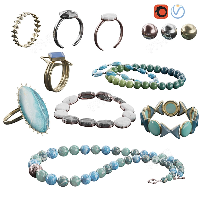 Exquisite Jewelry Set: Necklaces, Bracelets, and Accessories 3D model image 2