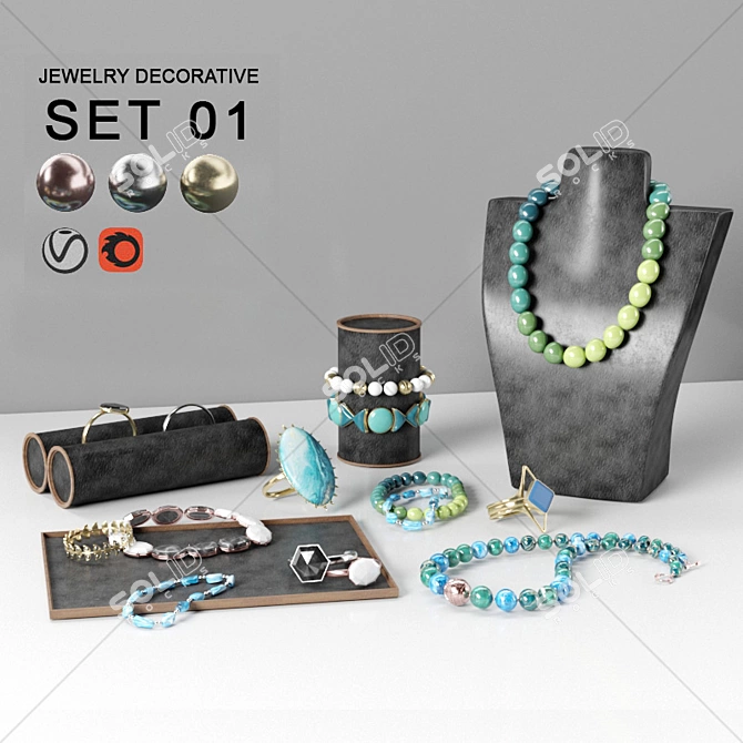 Exquisite Jewelry Set: Necklaces, Bracelets, and Accessories 3D model image 6