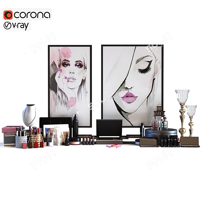 Glamour Beauty Cosmetics Set 3D model image 1