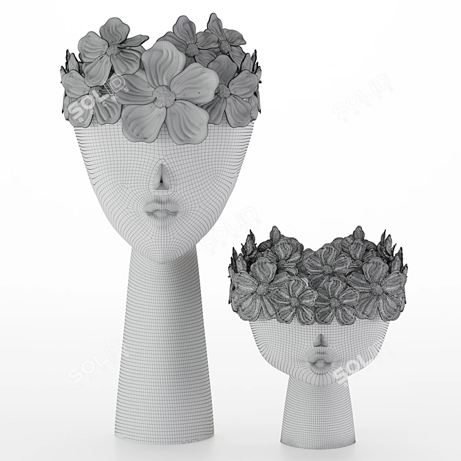 Elegant Floral Girls Bust Sculpture 3D model image 5