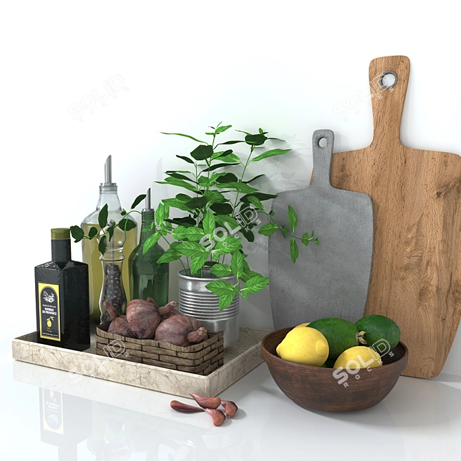 Modern Kitchen Decor Set 3D model image 2