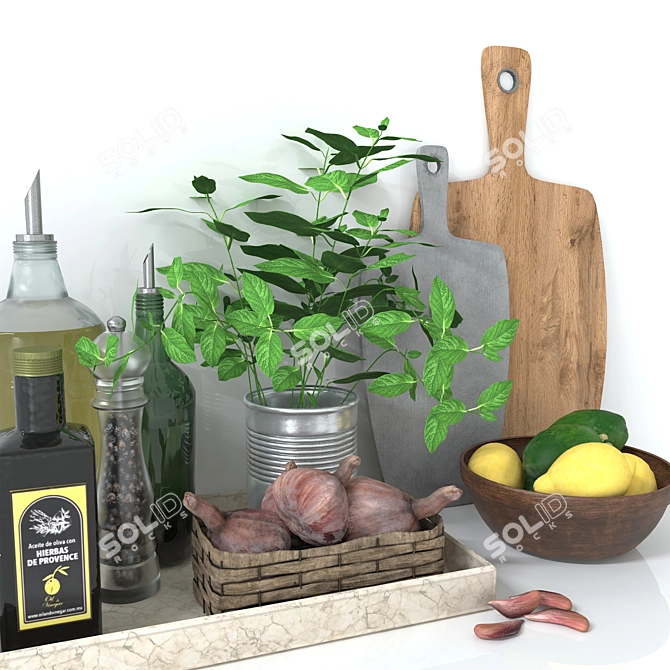 Modern Kitchen Decor Set 3D model image 3