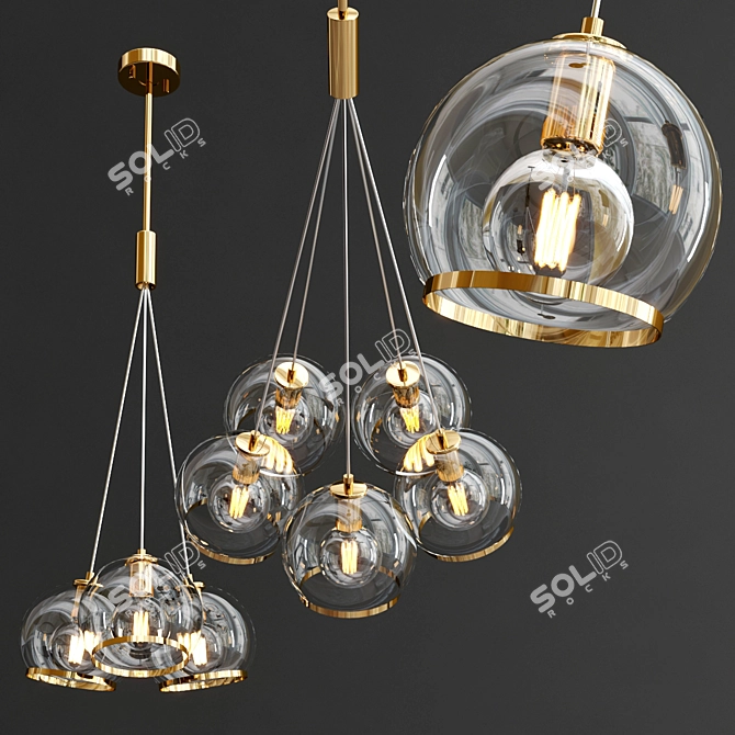 Contemporary Brass and Glass Pendant Lights 3D model image 1