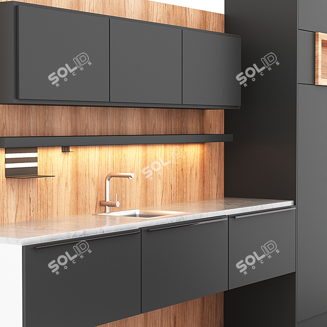 Sleek Kitchen Set: Induction Cooktop, Electric Wall Oven, Stainless Steel Hood 3D model image 2