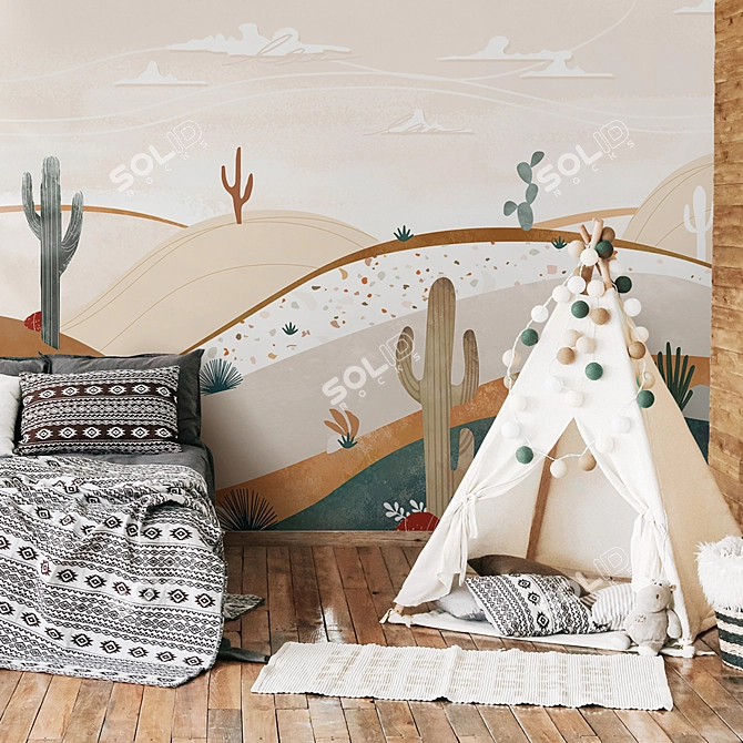 Title: Desert Hills with Cacti | Eco Murals 2021 3D model image 5