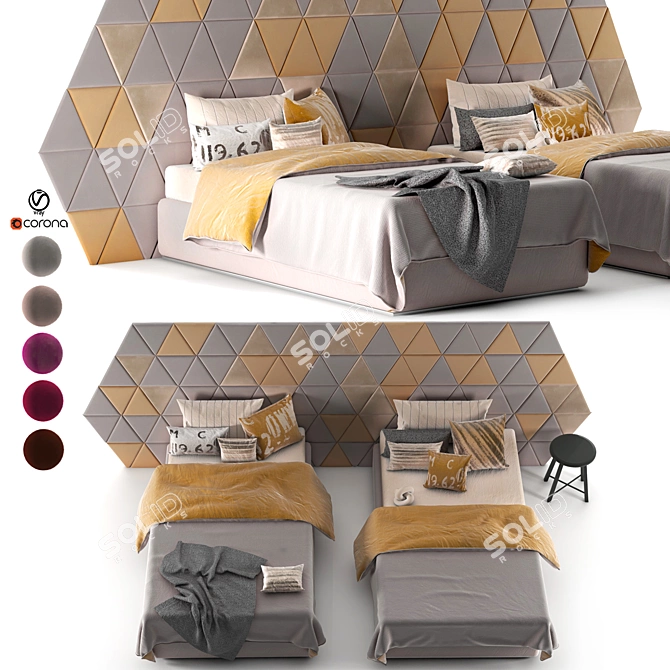 Convertible Single Bed Set with 5 Color Textures 3D model image 1