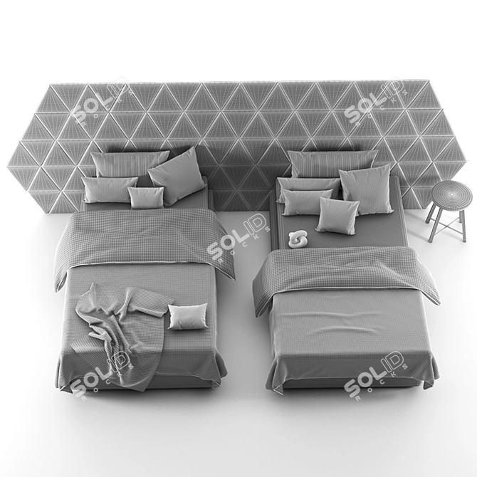 Convertible Single Bed Set with 5 Color Textures 3D model image 5