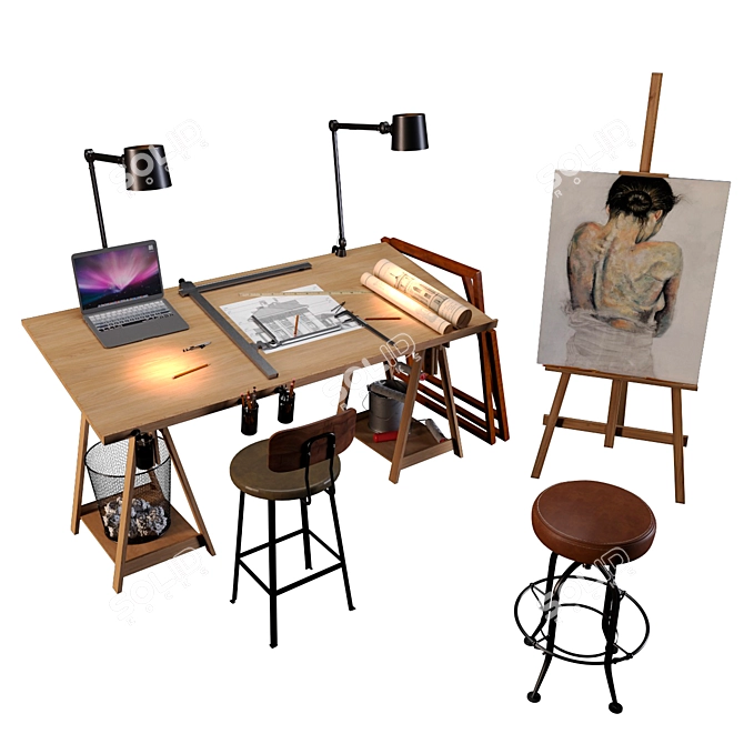 Artistic Workshop Decor Set 3D model image 1