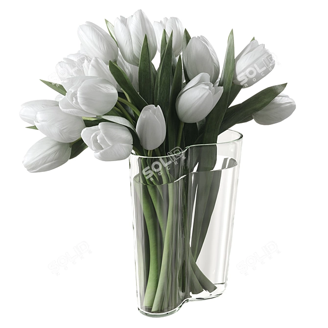 Blooming Tulip Bouquet with Aalto Finlandia Vases 3D model image 2