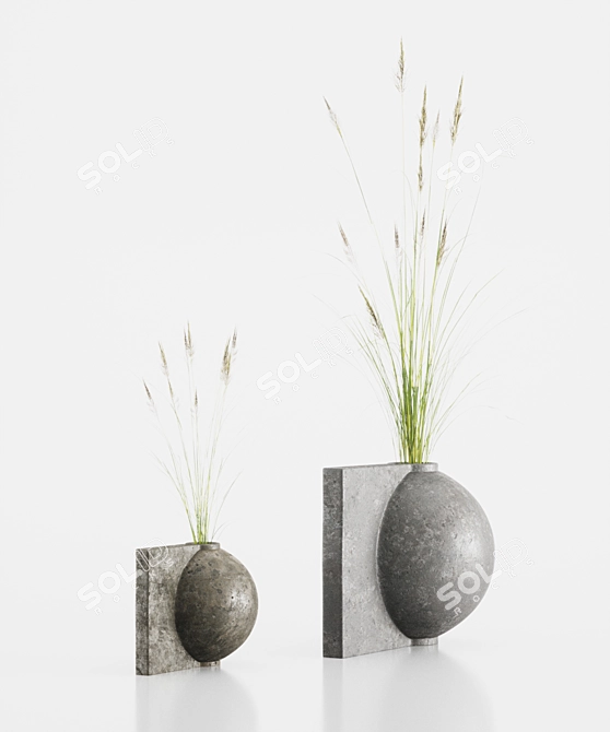 Sleek Offset Dark Gray Vase Duo 3D model image 4