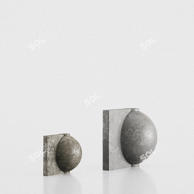 Sleek Offset Dark Gray Vase Duo 3D model image 7