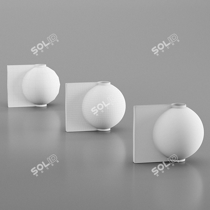 Sleek Offset Dark Gray Vase Duo 3D model image 10
