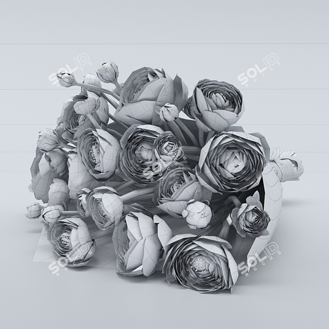 Ranunculus Bouquet: Elegant Flower Arrangement 3D model image 4